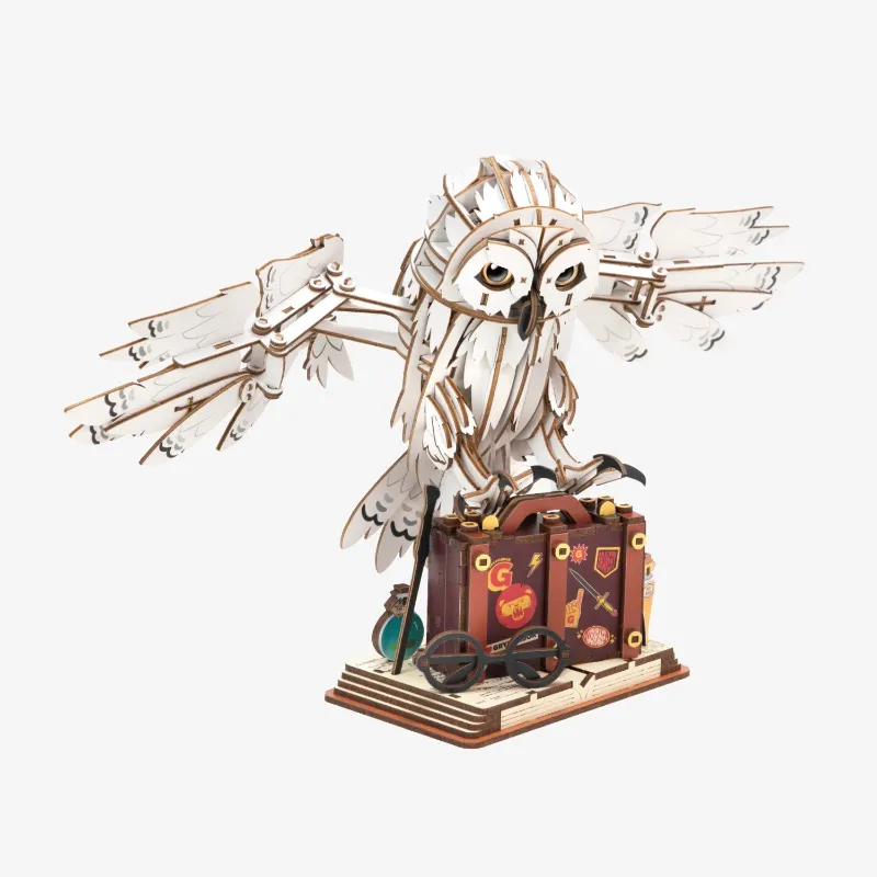 Varvikas 3D Wooden Mechanical Puzzle Kit, Hedwig (1613) assembled owl figure
