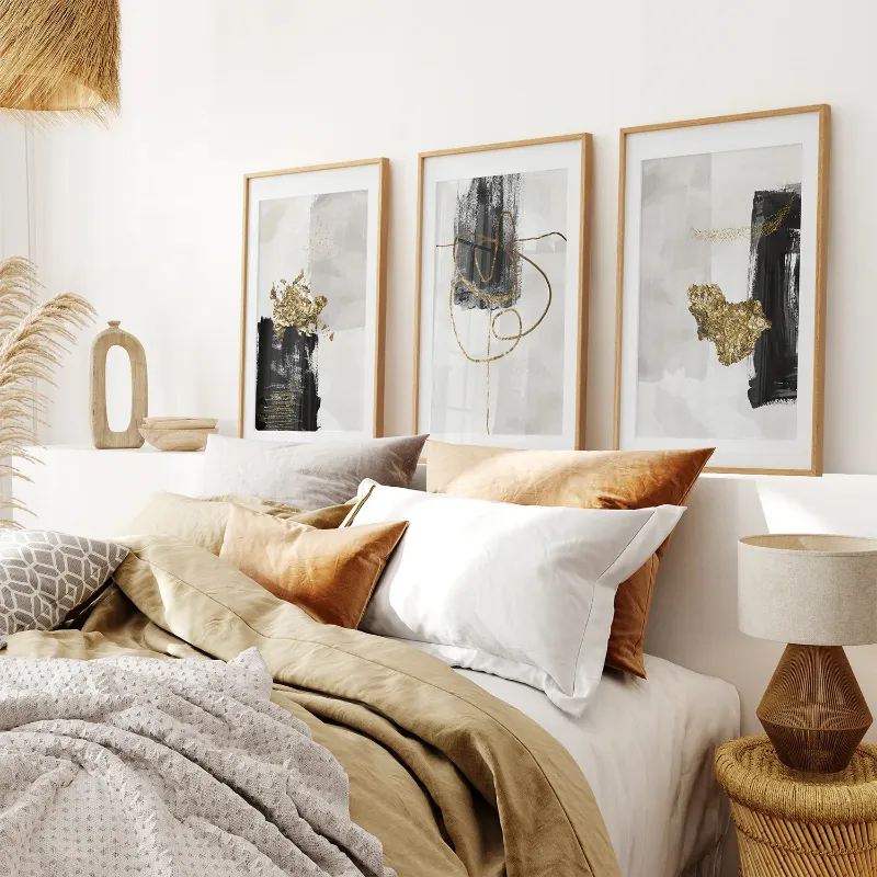 Wall Art Set 3 Piece Modern Scandinavian Wall Art Set. Black and Gold - abstract black and gold prints