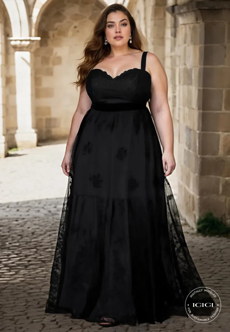 IGIGI Lolita Lace Gown with feminine silhouette and stretch lace
