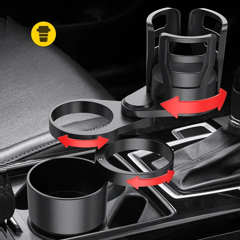 Kicklo 4 In 1 Adjustable Car Cup Holder showing rotating expandable design with multiple compartments