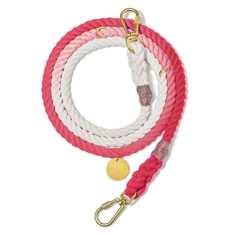 Found My Animal Coral Ombre Cotton Rope Dog Leash with brass bolt snap hardware and gradient dye