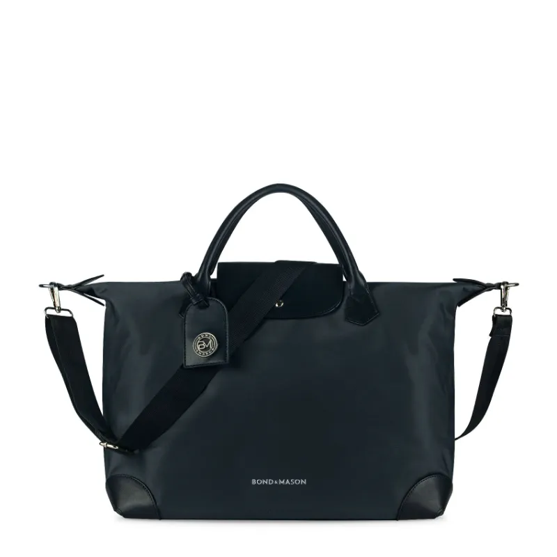 Bond & Mason The Georgina Bag in blue and grey with structured weekend bag shape