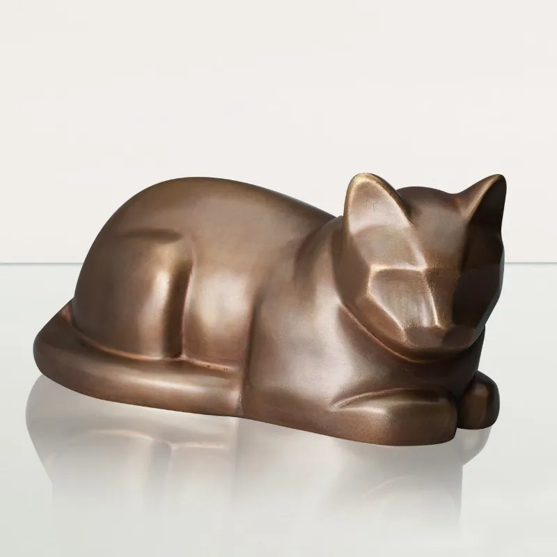 Pulvis Art Urns Cast Bronze Cat Urn At Rest in premium quality bronze showing graceful cat sculpture