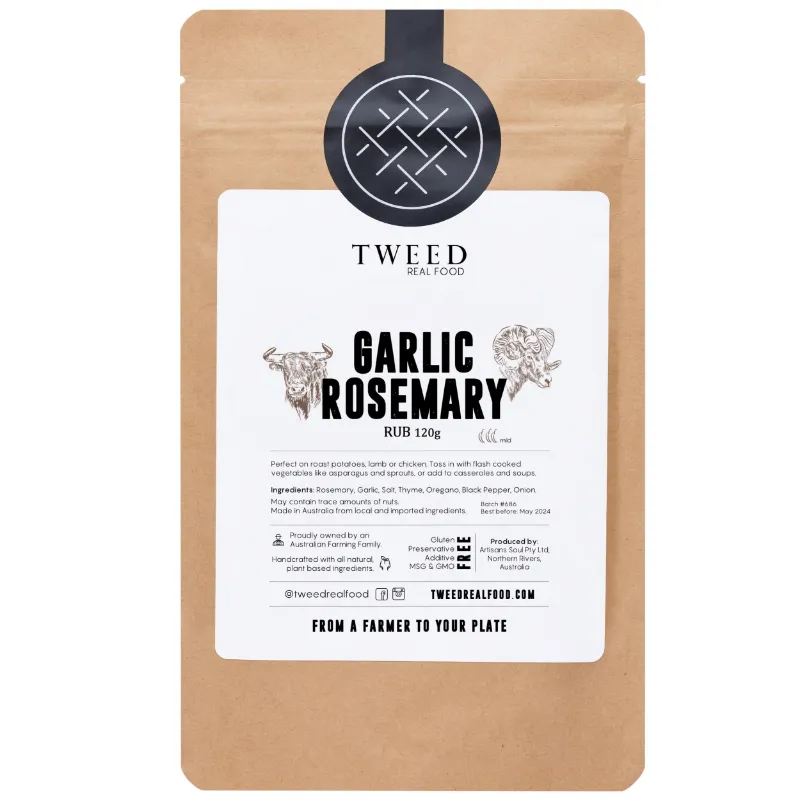Tweed Real Food Garlic Rosemary Rub bulk satchel with herb and garlic blend