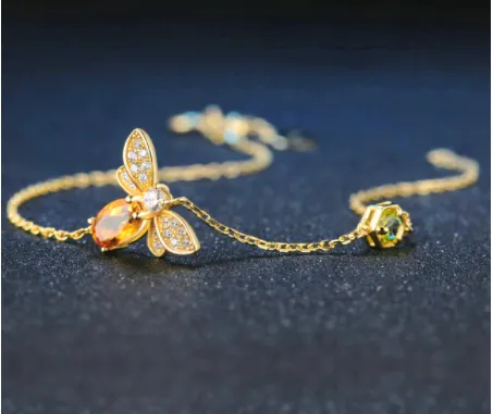 Turix Citrine Bee Bracelet in 14k gold plating with natural oval citrine gemstone