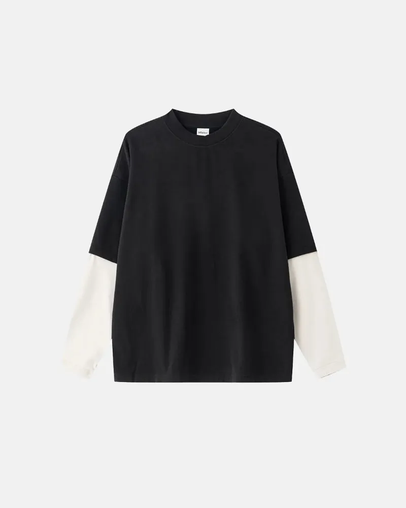 INFLATION Color Block Long Sleeve Tees with fake two-piece layered design and contrast sleeves