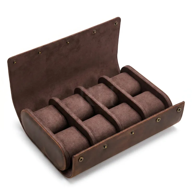 Rotation Horlogère Boite à Montre de Voyage en Cuir Pleine Fleur Marron Aléria 8 Montres large format leather case for eight watches