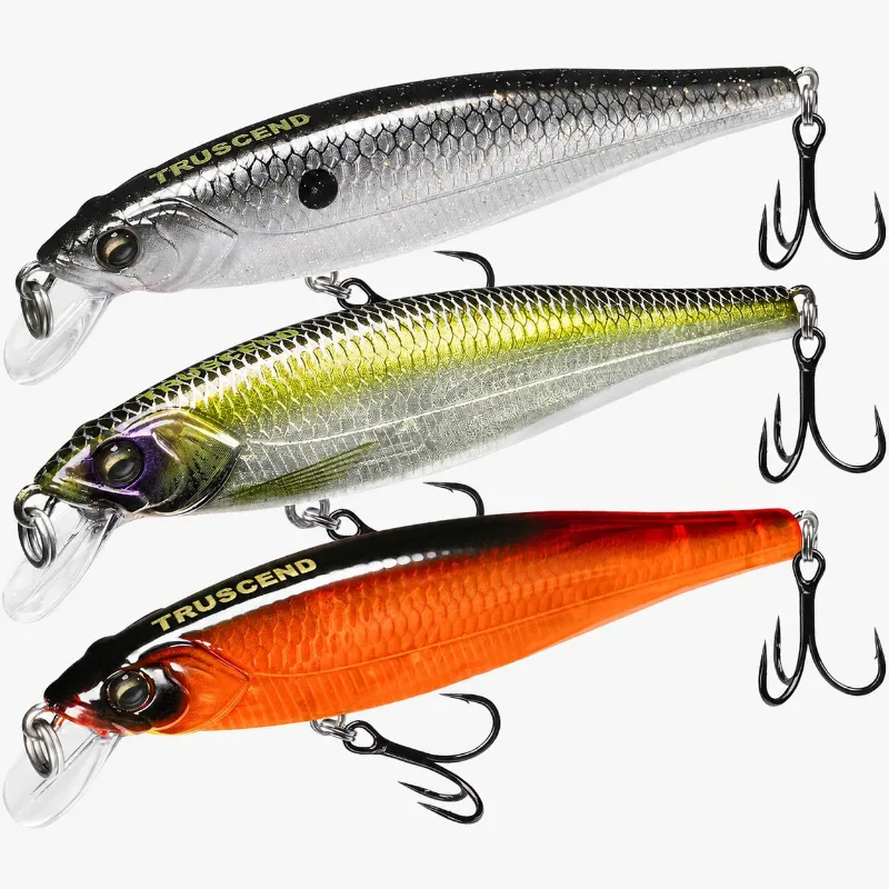 Truscend Fishing suspending jerkbait fishing lure with BKK hooks and internal rattle