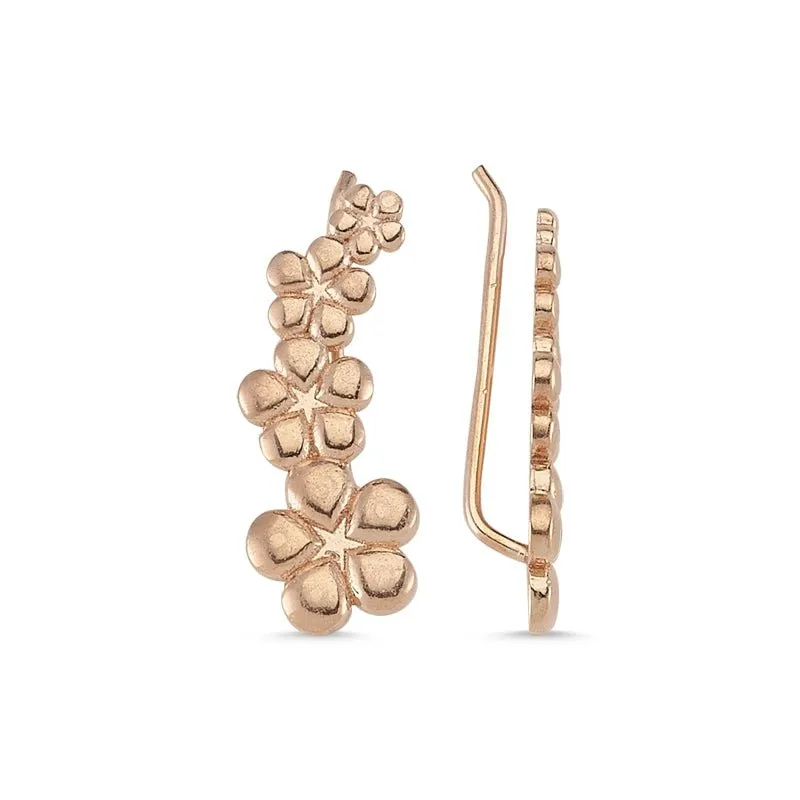 Amorium Jewelry Cherry Blossom Silver Ear Cuffs Climber Earrings with crystal details