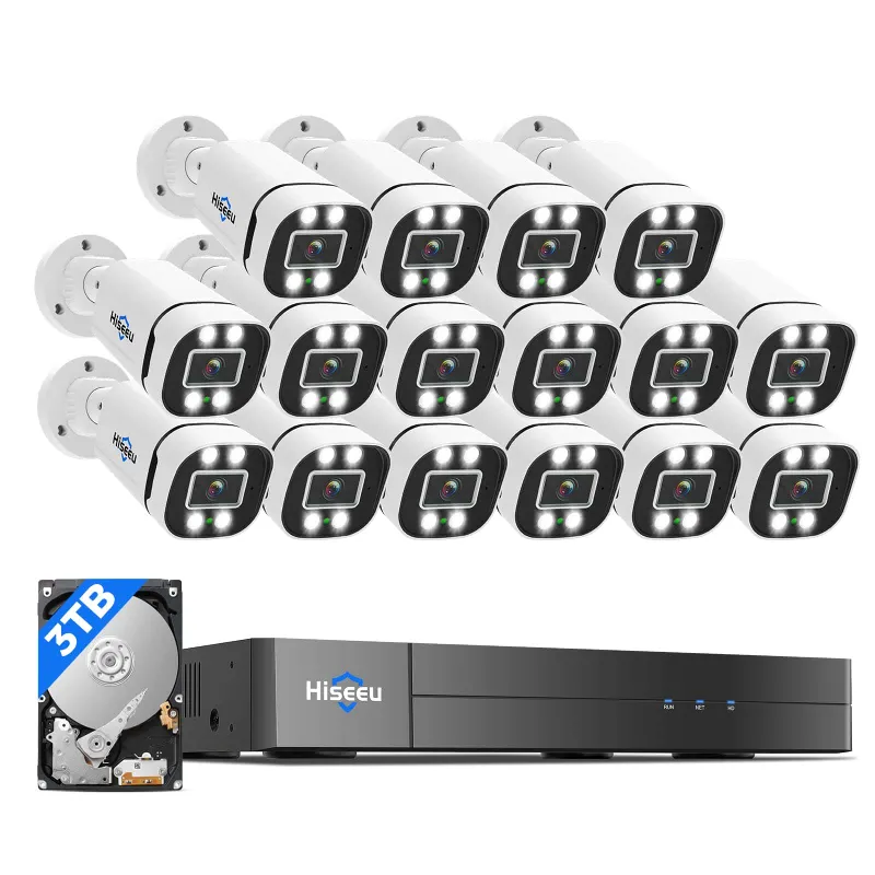 Hiseeu 5MP Wired AHD Bullet Security Camera System with 3TB HDD and 16-Camera Capacity