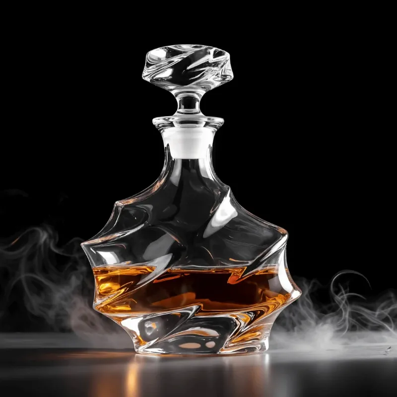 TsukiGlass Storm Japanese Crystal Whisky Decanter with textured storm pattern exterior