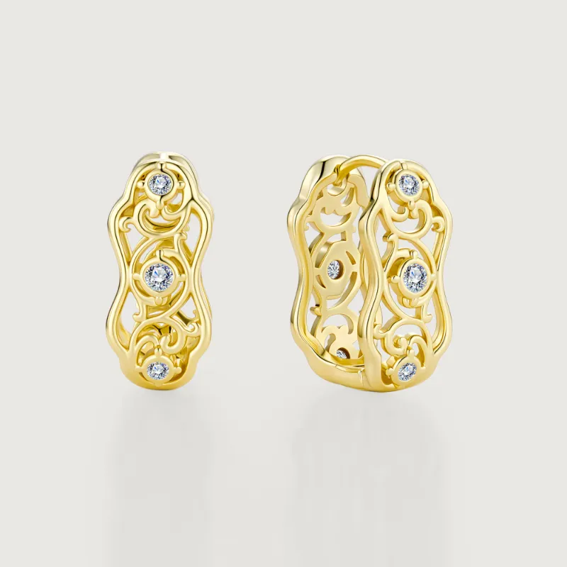 Alexcraft Linework Filigree Vine Hoop Earrings with vine detail and cubic zirconia stones