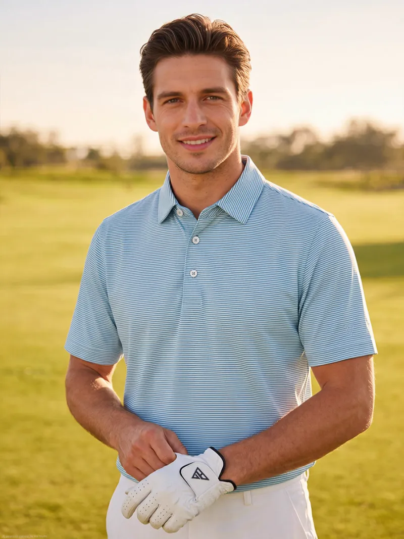 Maelreg Golf Comfy Breathable Pin-Stripe Texture Golf Polos pin-stripe pattern