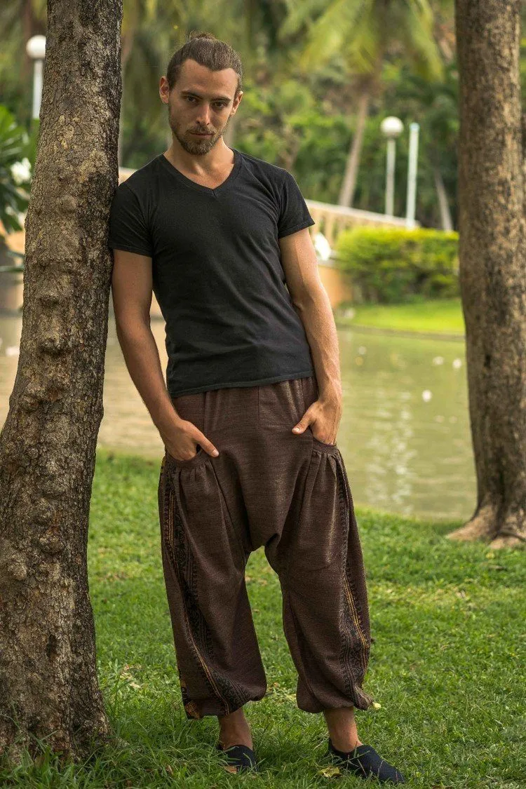 Hippie Pants Brown Vibe Pants with ethnic print and deep pockets