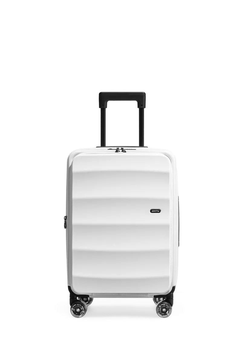 4MYTU Tank Lite Bigger Carry-on in Glossy White front-opening suitcase with laptop pocket