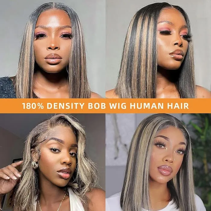 Megalook short bob wig with balayage highlight and 13x4 glueless transparent lace