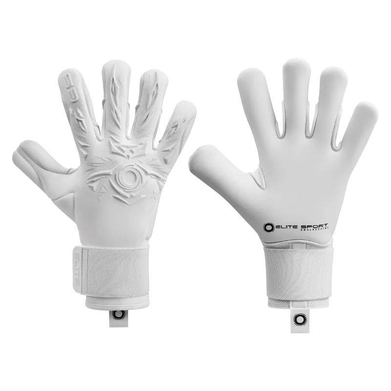 EliteSportUSA Revolution X White 2025 - 2026 Goalkeeper Gloves in white with embossed backhand