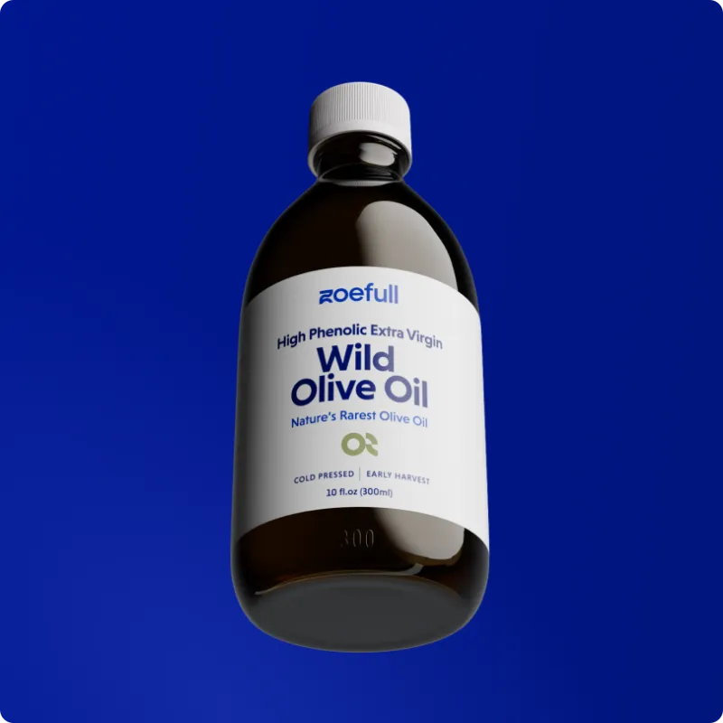 Zoefull Wild Olive Oil Bottle showing dark green unfiltered oil from Greece