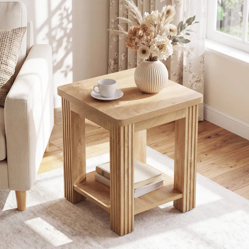 Tribesigns 19.7-inch square farmhouse end table with light wood finish and two-tier storage