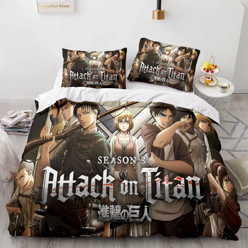EBuycos Attack on Titan Cosplay Bedding Sets Quilt Covers showing printed artwork
