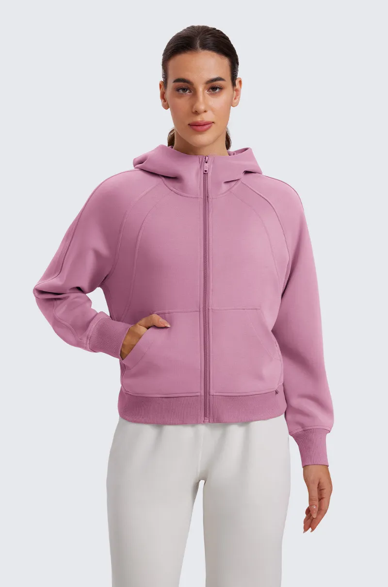 Essenther Global Full Zip Up Hoodie in soft modal blend with peach fuzz texture and side pockets