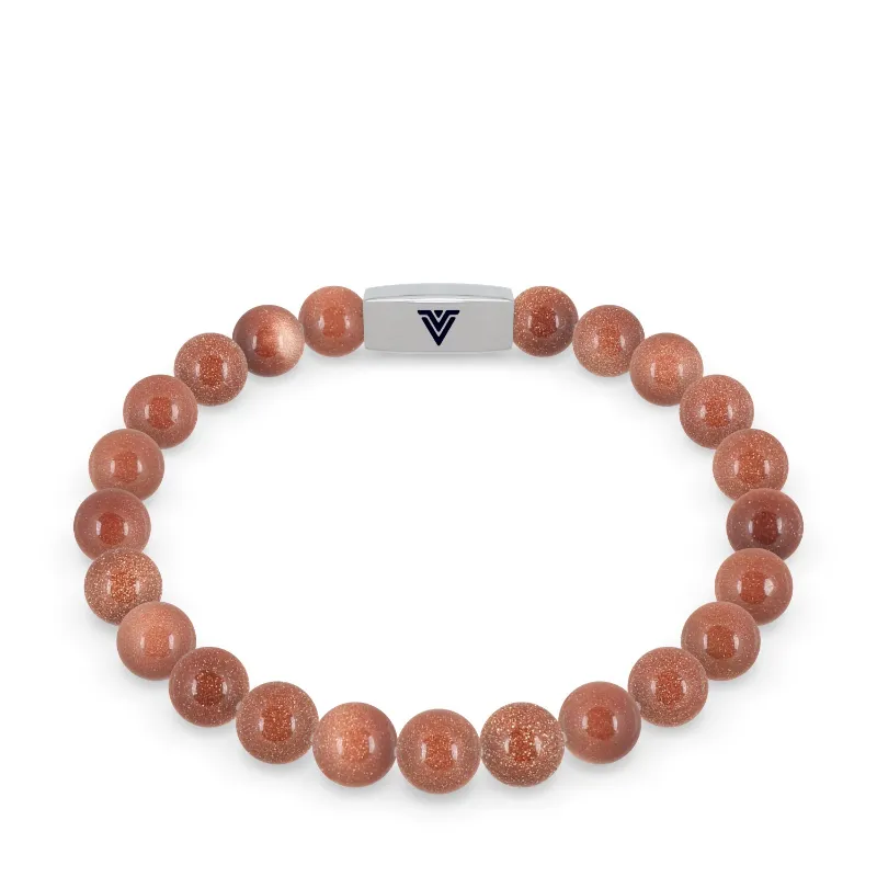 VOLTLIN Red Goldstone Stretch Bracelet on clear elastic cord with logo bead