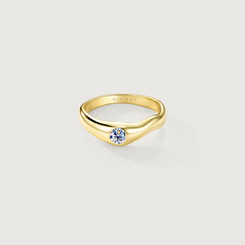Alexcraft Flowline Bezel Moissanite Wave Stackable Band Ring with sculpted wave curve and bezel stone