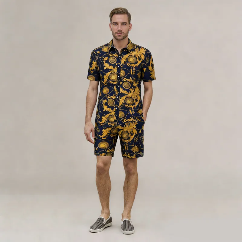 Cloudstyle 2-piece Hawaii print style summer suit with short-sleeve shirt and shorts