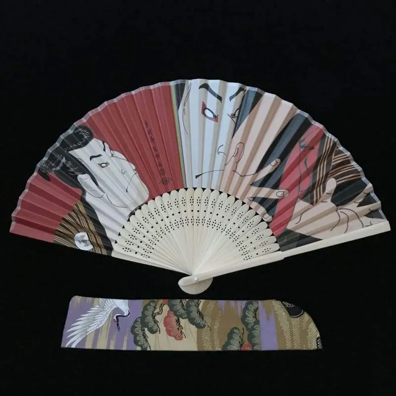 Foxtume Japanese Folding Fan 【Male Kabuki】 hand fan with kabuki painting on paper and bamboo