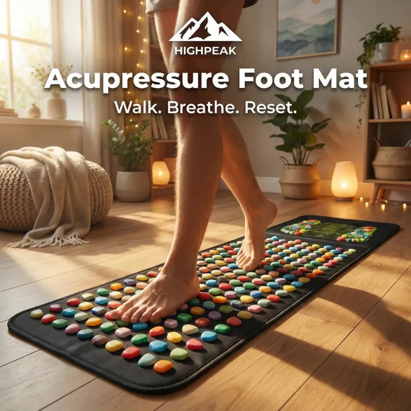 HighPeak Acupressure Long Foot Massage Mat with colorful soft stones