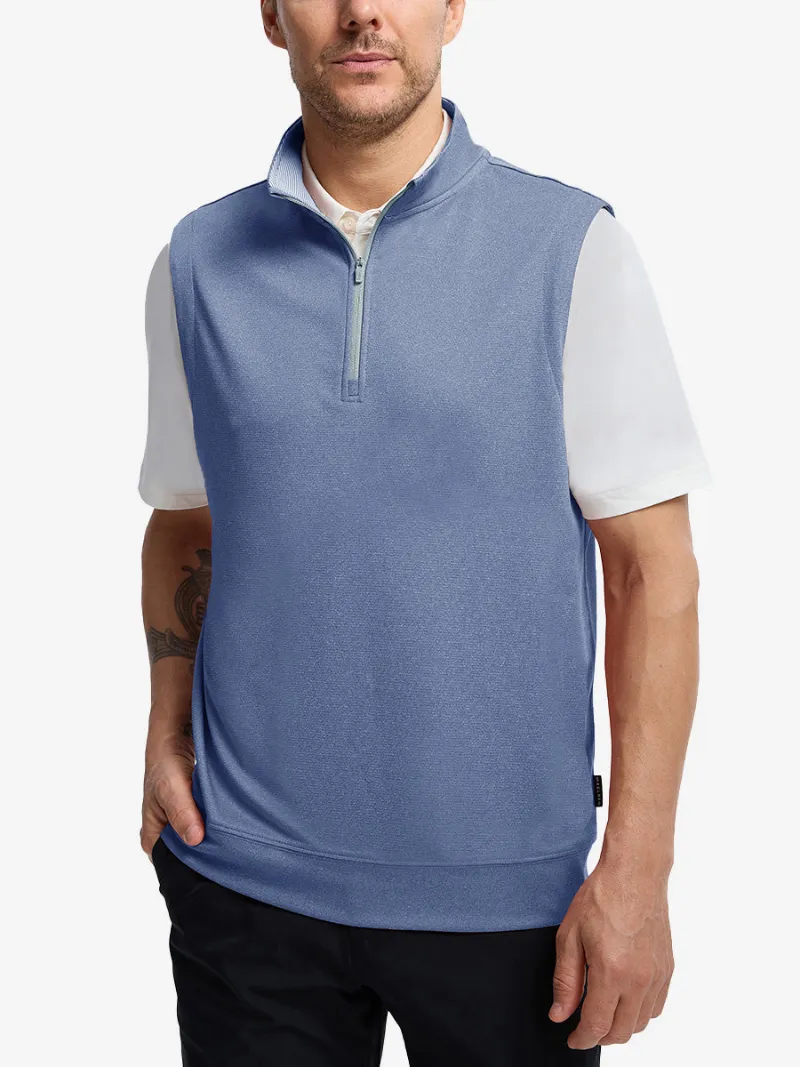 Maelreg Golf Lightweight Sleeveless Quarter Zip Golf Vest in black, front showing quilting