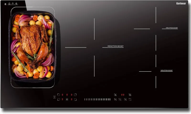 Karinear Appliances 36 Inch 5 Burner Built-in Induction Cooktop, black glass surface with touch control panel