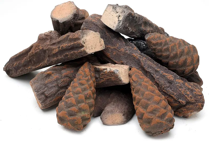 GrillPartsReplacement 10Pcs Small Ceramic Wood Logs and pine cone accessories for gas fire pits