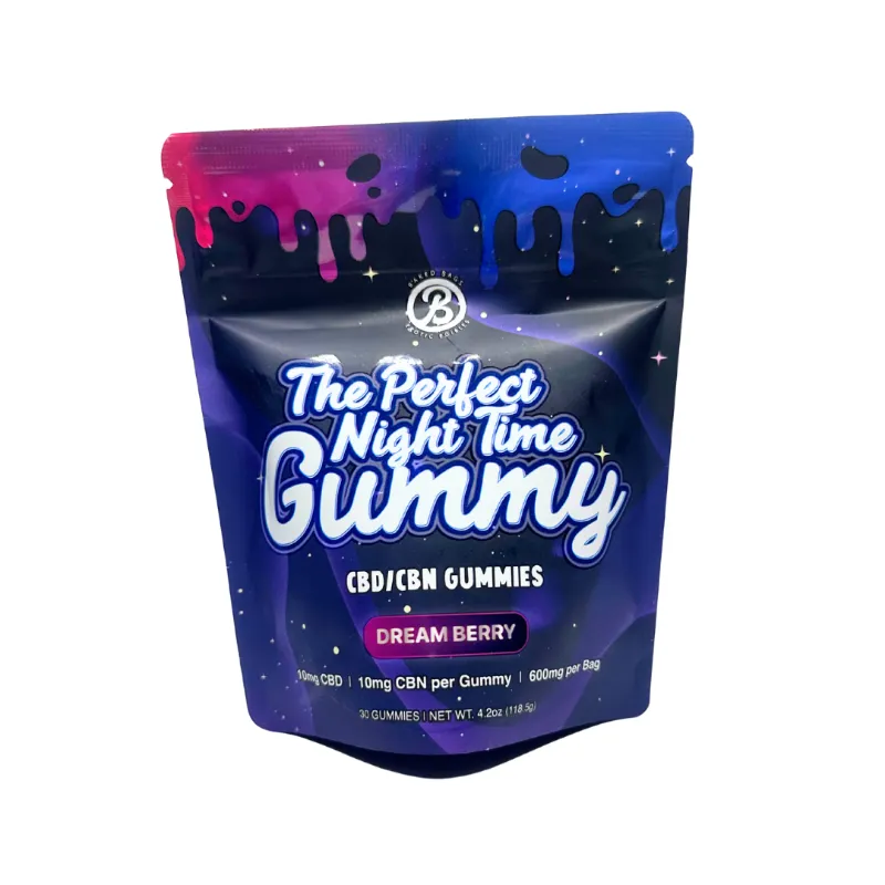 Baked Bags CBD:CBN Night Time Gummies, sleep support gummies in packaging