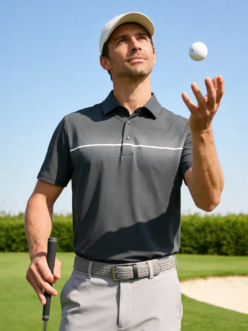 Maelreg Golf Stylish Chest Print Snap Polo on model
