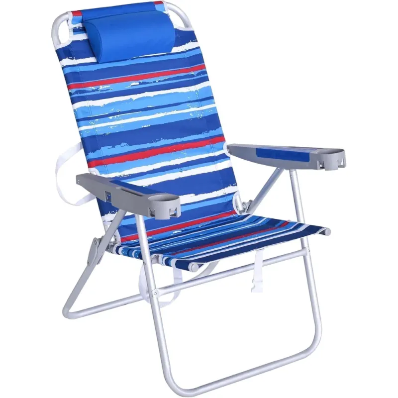 SunnyFeel Outdoor 5 Position 500LBS Backpack Beach Chair, a lay-flat folding chair with cup holder and bottle opener