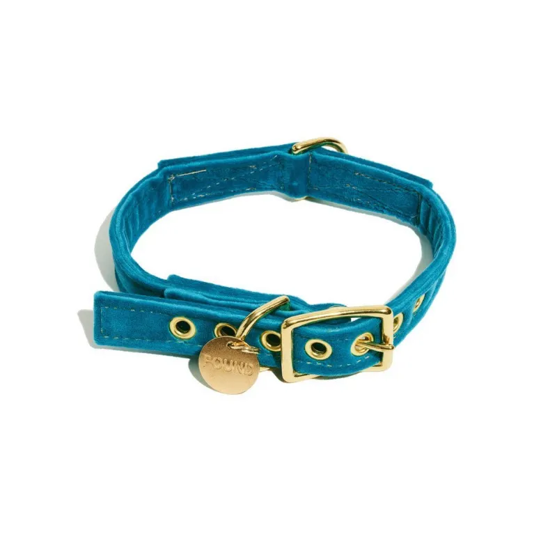Found My Animal Aqua Washable Velvet Cat & Dog Collar in aqua blue with gold hardware