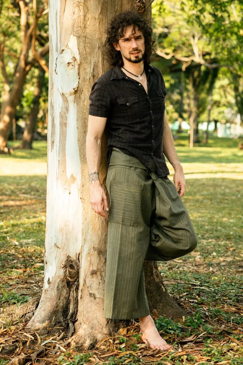 Hippie Pants Men's Olive Green Fisherman Pants, wrap style with adjustable straps