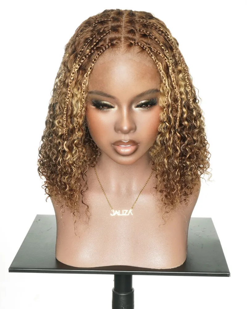 Jaliza 12 inch Jerry Curl 5x5 Lace Frontal 100% Human Hair Braided Wig with voluminous curls