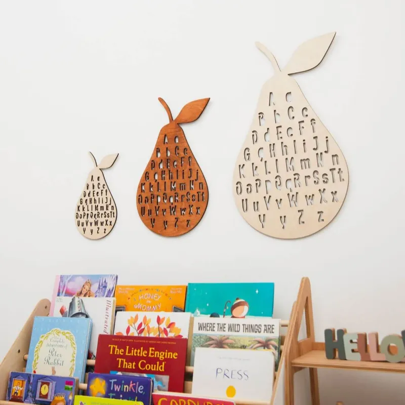 Enjoy The Wood Abc Wall Decor wooden pear-shaped alphabet board for nursery or kids room