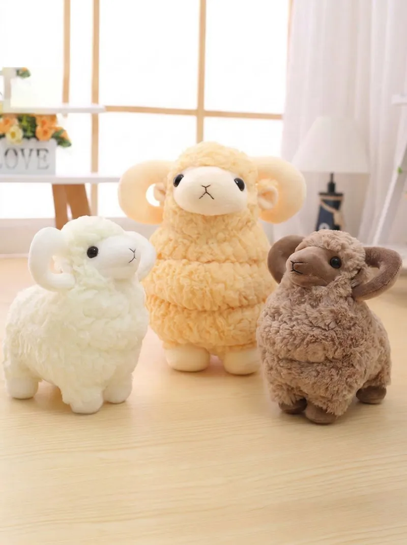 Juwas Adorable Sheep Plush Toy displaying fluffy stuffed animal on shelf.