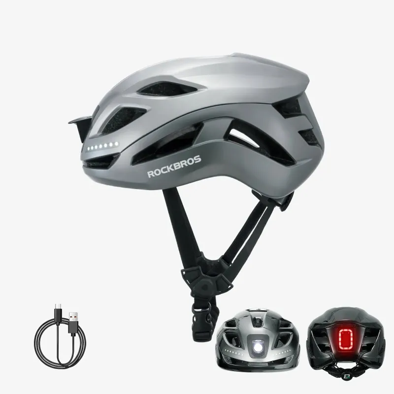 RockBros US Bike Helmet with LED Front and Rear Light showing integrated lighting system and vented design