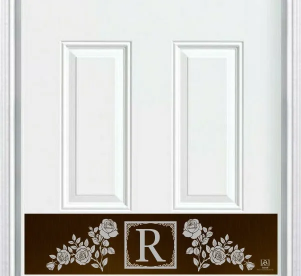 Deck the Door Decor Rose Monogram Engraved Door Kick Plate with floral design and custom initial letter