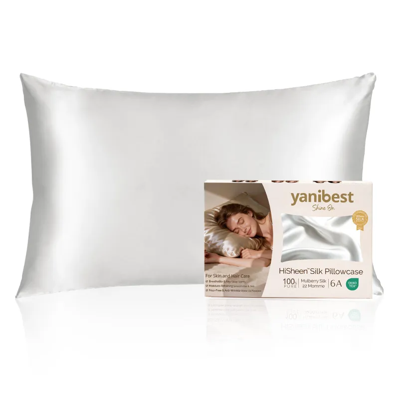 Yanibest Mulberry Silk Pillowcase 22MOMME 6A in Silver Grey close-up of silk weave