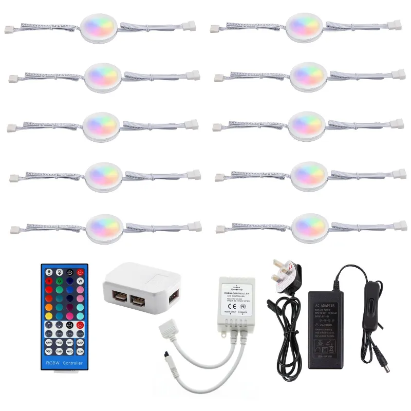 AIBOO Under Counter LED Light Kit RGBW RGBWW Linkable Colored Puck Lights 10 Lights
