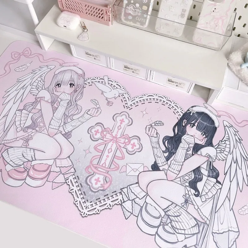 Juwas Angel Girl Mouse Pad demonstrating the large anti-slip surface area.