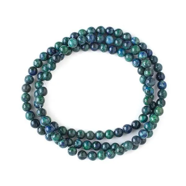 Cherry Tree Beads Azurite 6mm Mala Round Beads strand showing blue and green gemstone rounds