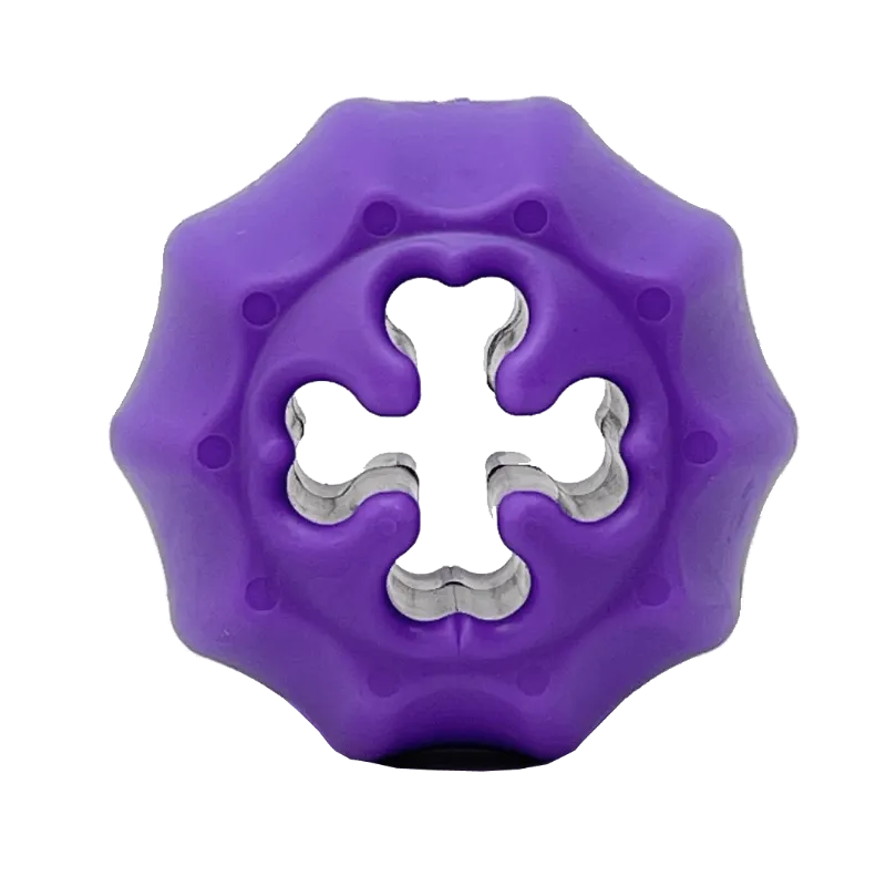 Soda Pup Cross Bones purple synthetic rubber dog chew toy with bully stick holder feature