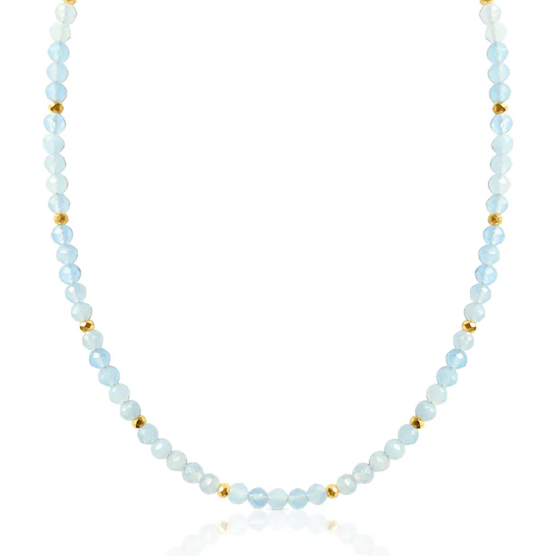 DORSYA Solara Aquamarine March Birthstone Beaded Necklace with natural blue aquamarine gemstone beads and gold accents
