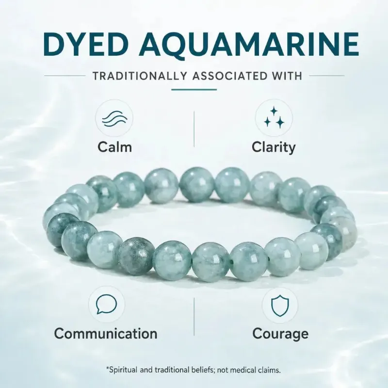 Hairsofly Shop Dyed Aquamarine Stone Bracelet ocean blue gemstone stretch beads